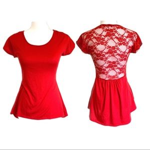 Red Lace Scoop Neck Flowy Top